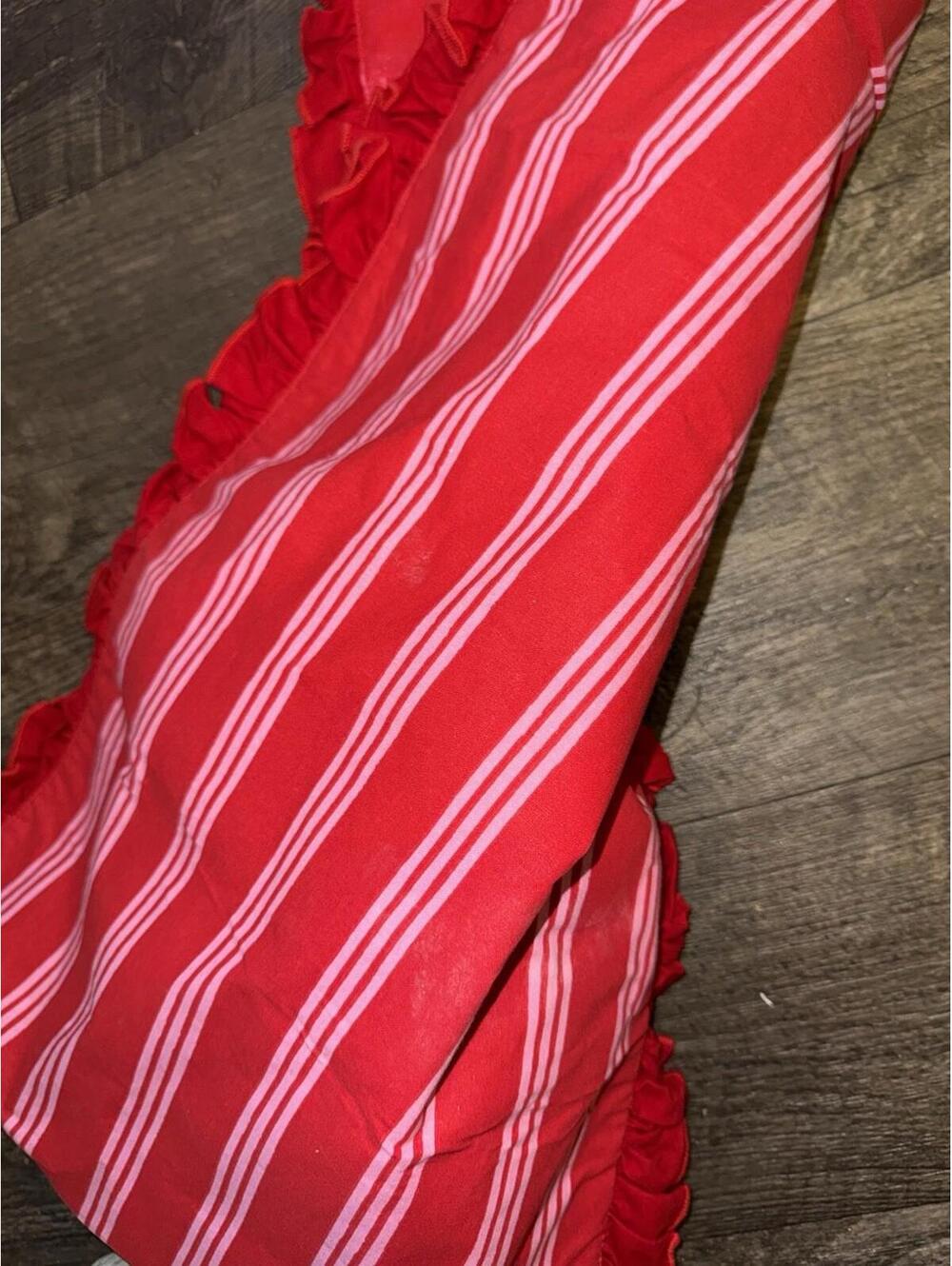 Threshold 72"x14" Roses Reversible Table Runner Red Stripes Ruffle Decor - Picture 3 of 7